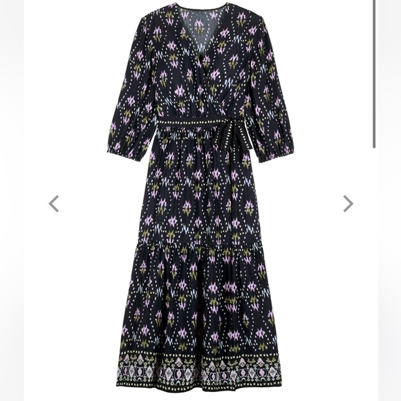 NWT Ba&sh Nerla Dress Bleu Nuit Midnight Navy Blue Ikat Wrap Midi Maxi Dress - Picture 2 of 13